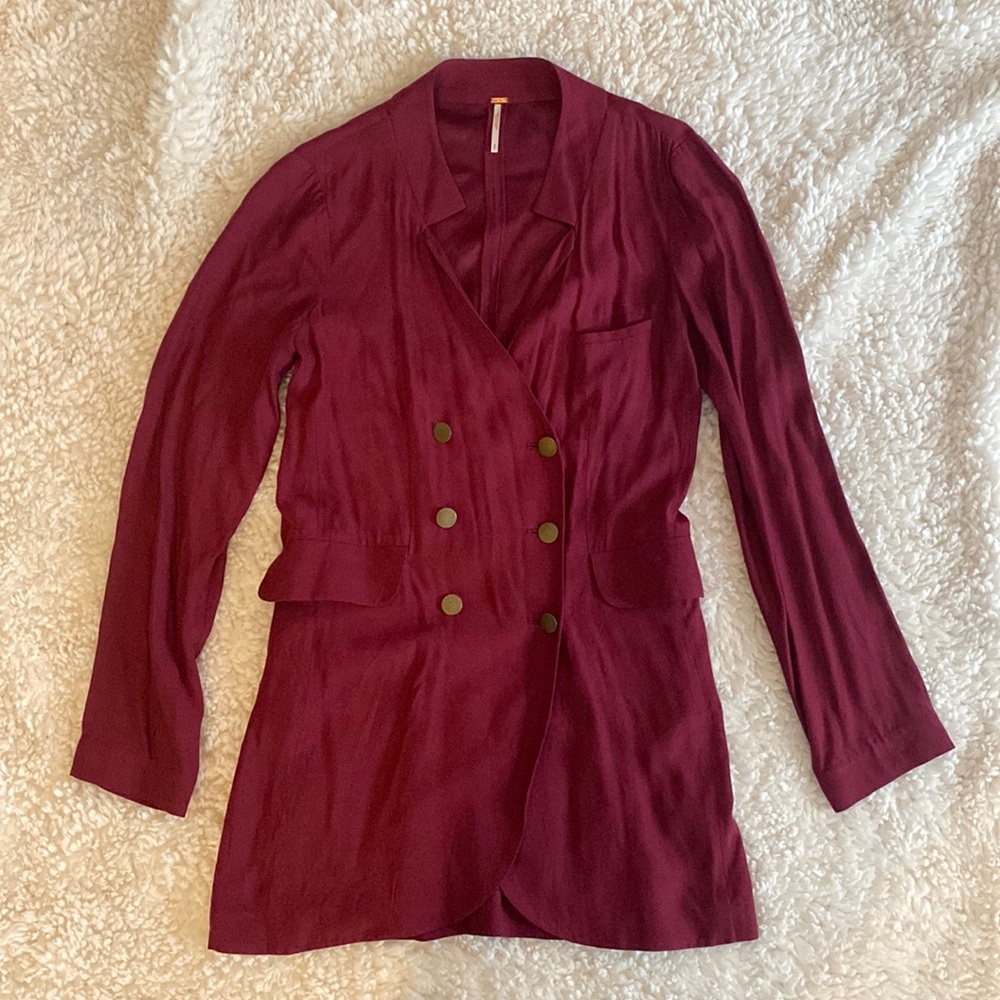 Free People, S, cranberry double breasted blazer dress long sleeve